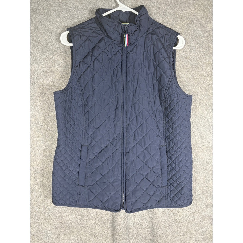 Talbots Womens Navy Blue Diamond Quilted Full Zip Mock Neck Vest Size Medium